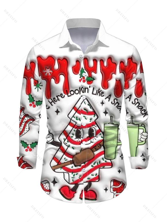 Christmas Couple Outfit Christmas Tree Snowflake 3D Print Bell Sleeve A Line Mini Dress and Long Sleeve Shirt Set - Blanc S | US 4