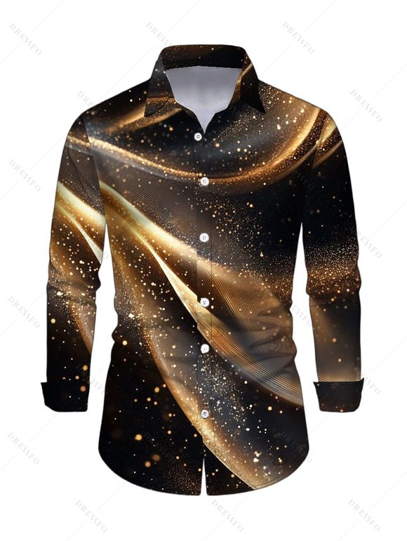 Party Couple Outfit Starry Galaxy Print Mesh Panel Skew Neck Bodycon Dress and Long Sleeve Shirt Set - marron foncé S | US 4