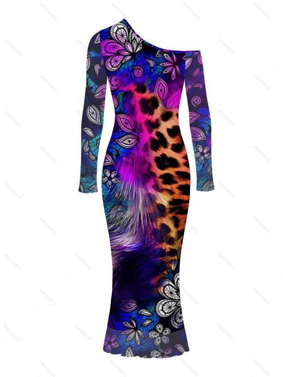 Ethnic Couple Outfit Leopard Mandala Floral Colorblock Print Mesh Panel Skew Neck Bodycon Dress and Long Sleeve Shirt Set - Concorde S | US 4