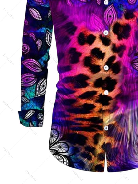 Ethnic Couple Outfit Leopard Mandala Floral Colorblock Print Mesh Panel Skew Neck Bodycon Dress and Long Sleeve Shirt Set - Concorde S | US 4