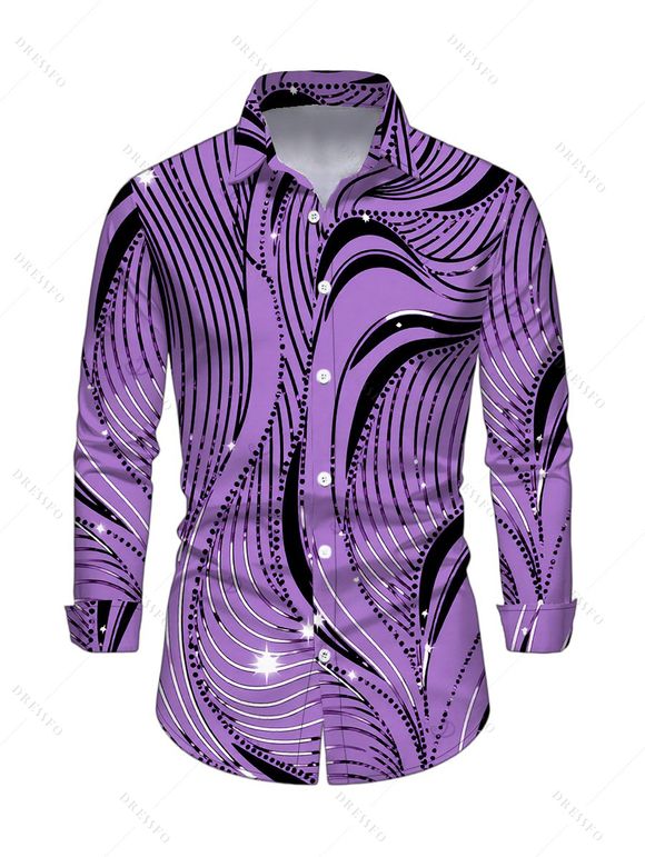 Winter Couple Outfit Wave Line Rhinestone Print Mesh Panel Skew Neck Bodycon Dres and Long Sleeve Shirt Set - Pourpre S | US 4