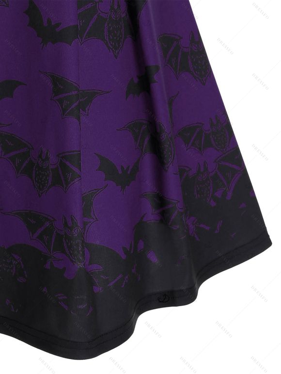 Robe Ligne A à Bretelle Chauve-souris Imprimé à Taille Haute à Lacets - Iris Pourpre S