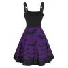 Robe Ligne A à Bretelle Chauve-souris Imprimé à Taille Haute à Lacets - Iris Pourpre S
