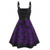 Robe Ligne A à Bretelle Chauve-souris Imprimé à Taille Haute à Lacets - Iris Pourpre S
