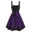 Robe Ligne A à Bretelle Chauve-souris Imprimé à Taille Haute à Lacets - Iris Pourpre S