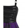 Robe Ligne A à Bretelle Chauve-souris Imprimé à Taille Haute à Lacets - Iris Pourpre S