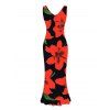 Vacation Dress Gladiolus Flower Print V Neck Slit Ruffle Mermaid Bodycon Dress - Rouge M | US 6