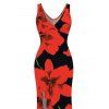 Vacation Dress Gladiolus Flower Print V Neck Slit Ruffle Mermaid Bodycon Dress - Rouge XXL | US 14