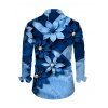 Men's Vacation Shirt Faux Denim Patchwork Floral Print Button Up Long Sleeve Shirt - Bleu M
