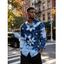 Men's Vacation Shirt Faux Denim Patchwork Floral Print Button Up Long Sleeve Shirt - Bleu L