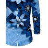 Men's Vacation Shirt Faux Denim Patchwork Floral Print Button Up Long Sleeve Shirt - Bleu M