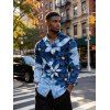 Men's Vacation Shirt Faux Denim Patchwork Floral Print Button Up Long Sleeve Shirt - Bleu 4XL