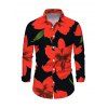 Vacation Couple Outfit Gladiolus Flower Print V Neck Slit Ruffle Mermaid Bodycon Dress and Long Sleeve Shirt Set - Rouge S | US 4