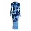 Vacation Couple Outfit Faux Denim Patchwork Floral Print Ruched Button Up Bodycon Shirt Dress and Long Sleeve Shirt Set - Bleu S | US 4