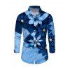 Vacation Couple Outfit Faux Denim Patchwork Floral Print Ruched Button Up Bodycon Shirt Dress and Long Sleeve Shirt Set - Bleu S | US 4