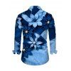 Vacation Couple Outfit Faux Denim Patchwork Floral Print Ruched Button Up Bodycon Shirt Dress and Long Sleeve Shirt Set - Bleu S | US 4