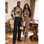 Winter Couple Outfit Colorblock Abstract Graffiti Print Ruched Button Up Bodycon Shirt Dress and Long Sleeve Shirt Set - marron foncé S | US 4