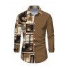 Winter Couple Outfit Colorblock Abstract Graffiti Print Ruched Button Up Bodycon Shirt Dress and Long Sleeve Shirt Set - marron foncé S | US 4
