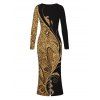 Elegant Party Couple Outfit Gold Glitter Scrollwork Print U Neck Bodycon Dress and Long Sleeve Shirt Set - Noir S | US 4