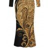 Elegant Party Couple Outfit Gold Glitter Scrollwork Print U Neck Bodycon Dress and Long Sleeve Shirt Set - Noir S | US 4