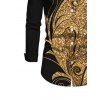 Elegant Party Couple Outfit Gold Glitter Scrollwork Print U Neck Bodycon Dress and Long Sleeve Shirt Set - Noir S | US 4