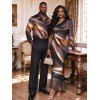 Party Couple Outfit Starry Galaxy Print Mesh Panel Skew Neck Bodycon Dress and Long Sleeve Shirt Set - marron foncé S | US 4