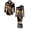 Party Couple Outfit Starry Galaxy Print Mesh Panel Skew Neck Bodycon Dress and Long Sleeve Shirt Set - marron foncé S | US 4