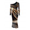 Party Couple Outfit Starry Galaxy Print Mesh Panel Skew Neck Bodycon Dress and Long Sleeve Shirt Set - marron foncé S | US 4