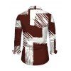 Vintage Couple Outfit Colorblock Abstract Brushstroke Graffiti Print Mesh Panel Skew Neck Bodycon Dress and Long Sleeve Shirt Set - Rouge Vineux S | US 4
