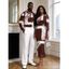 Vintage Couple Outfit Colorblock Abstract Brushstroke Graffiti Print Mesh Panel Skew Neck Bodycon Dress and Long Sleeve Shirt Set - Rouge Vineux S | US 4