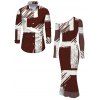 Vintage Couple Outfit Colorblock Abstract Brushstroke Graffiti Print Mesh Panel Skew Neck Bodycon Dress and Long Sleeve Shirt Set - Rouge Vineux S | US 4
