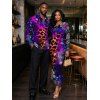 Ethnic Couple Outfit Leopard Mandala Floral Colorblock Print Mesh Panel Skew Neck Bodycon Dress and Long Sleeve Shirt Set - Concorde S | US 4