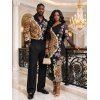 Vintage Couple Outfit Leopard Floral Leaf Print Mesh Panel Skew Neck Bodycon Dress and Long Sleeve Shirt Set - Noir S | US 4