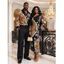 Vintage Couple Outfit Leopard Floral Leaf Print Mesh Panel Skew Neck Bodycon Dress and Long Sleeve Shirt Set - Noir S | US 4
