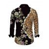 Vintage Couple Outfit Leopard Floral Leaf Print Mesh Panel Skew Neck Bodycon Dress and Long Sleeve Shirt Set - Noir S | US 4