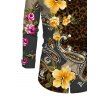 Vintage Vacation Couple Outfit Leopard Paisley Tropical Floral Print Mesh Panel Skew Neck Bodycon Dress and Long Sleeve Shirt Set - marron foncé S | US 4
