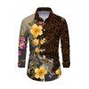 Vintage Vacation Couple Outfit Leopard Paisley Tropical Floral Print Mesh Panel Skew Neck Bodycon Dress and Long Sleeve Shirt Set - marron foncé S | US 4