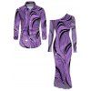 Winter Couple Outfit Wave Line Rhinestone Print Mesh Panel Skew Neck Bodycon Dres and Long Sleeve Shirt Set - Pourpre S | US 4