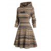 Vintage Two Piece Hoodie Dress Colored Striped Print Cut Out A Line Dress with Hood - Brun XL | US 12