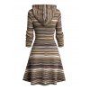 Vintage Two Piece Hoodie Dress Colored Striped Print Cut Out A Line Dress with Hood - Brun M | US 6