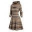 Vintage Two Piece Hoodie Dress Colored Striped Print Cut Out A Line Dress with Hood - Brun M | US 6