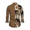 Men's Winter Shirt Colorblock Abstract Graffiti Print Button Up Long Sleeve Shirt - marron foncé L