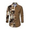 Men's Winter Shirt Colorblock Abstract Graffiti Print Button Up Long Sleeve Shirt - marron foncé L