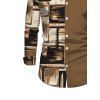 Men's Winter Shirt Colorblock Abstract Graffiti Print Button Up Long Sleeve Shirt - marron foncé L