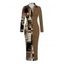 Winter Shirt Dress Colorblock Abstract Graffiti Print Ruched Button Up Long Sleeve Bodycon Dress - marron foncé XXL | US 14