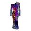 Ethnic Style Dress Leopard Mandala Floral Colorblock Print Mesh Panel Skew Neck Bodycon Dress - Concorde XXL | US 14