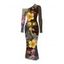 Elegant Vacation Dress Leopard Paisley Tropical Floral Print Mesh Panel Skew Neck Bodycon Dress - marron foncé XXL | US 14