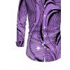 Men's Winter Shirt Wave Line Rhinestone Print Button Up Long Sleeve Shirt - Pourpre L