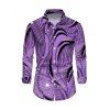 Men's Winter Shirt Wave Line Rhinestone Print Button Up Long Sleeve Shirt - Pourpre L