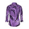 Men's Winter Shirt Wave Line Rhinestone Print Button Up Long Sleeve Shirt - Pourpre L
